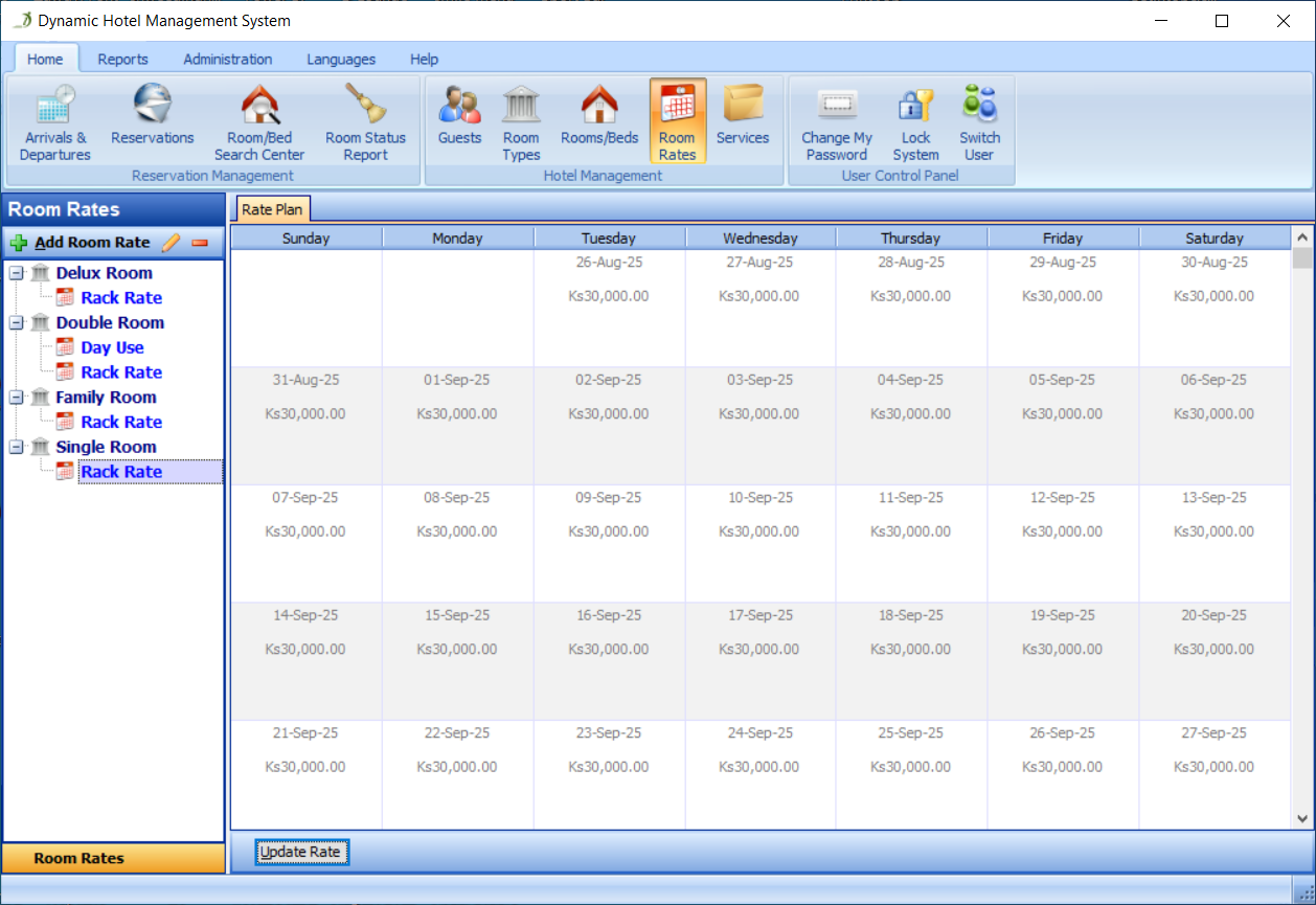 Click the Update Rate Button