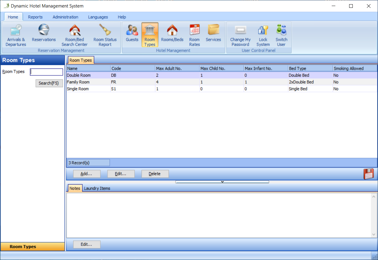 Go to the Room Types section
