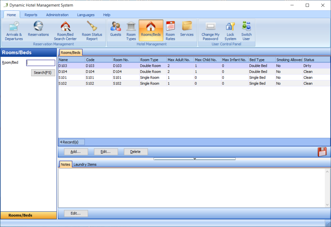 Go To the Rooms/Beds Section