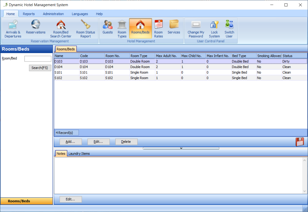 Click the Add Button in the Room/Bed Panel