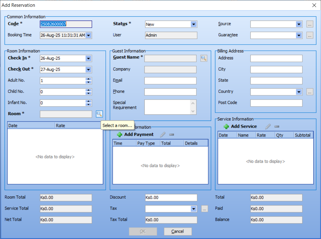 Click the Room Button