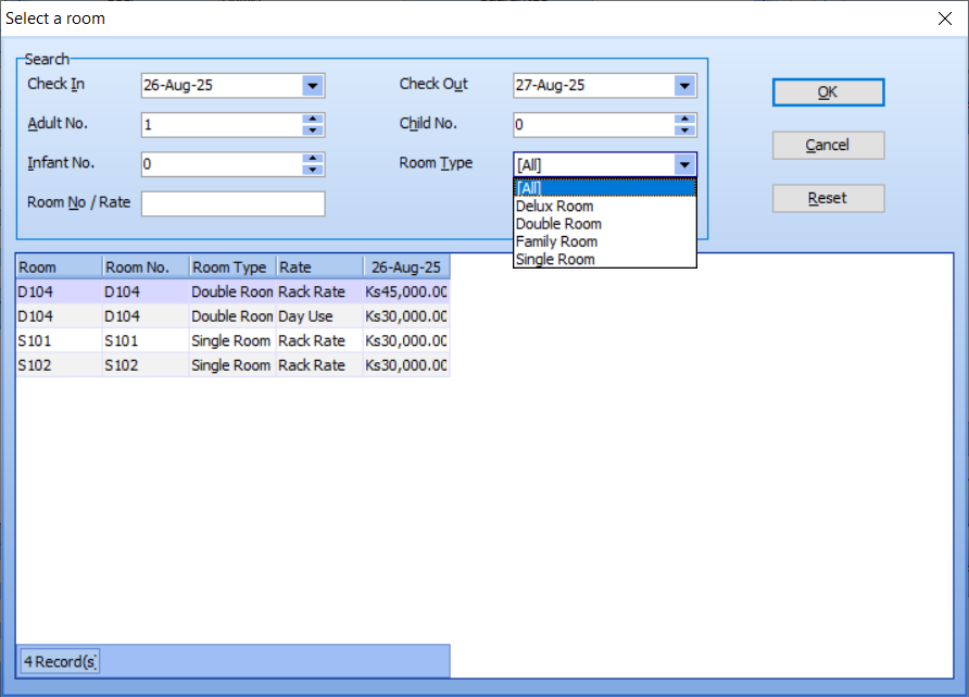 Select a Room Dialog