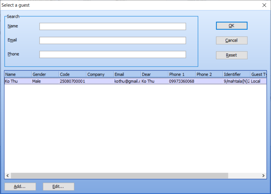 Select a Guest Dialog