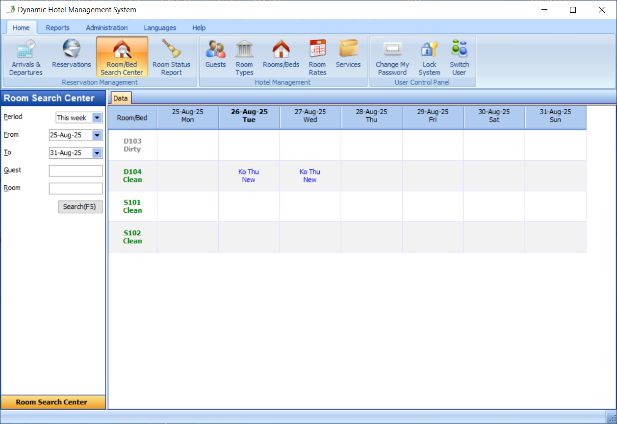 Room/Bed Search Center