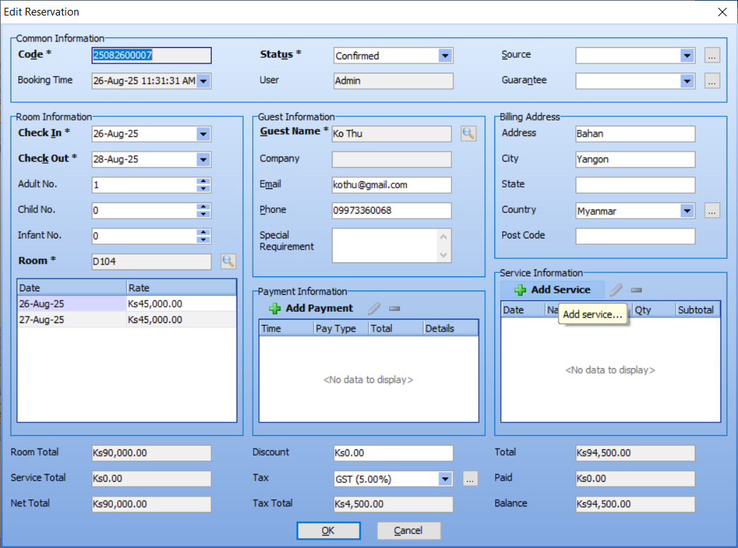 Click the Add Service Button