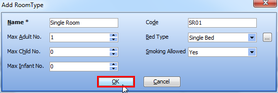 Click the OK button in the Add RoomType Dialog